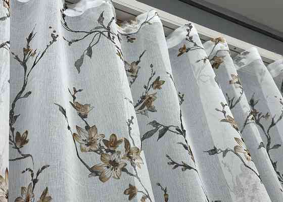 Тюль батист, колекція "Flora" колір білий з коричневим 1905т Київ