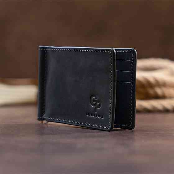 Стильный зажим для денег без застежки GRANDE PELLE 11294 Черный Киев