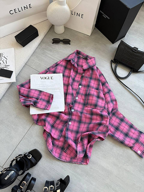 Женская стильная оверсайз рубашка в клетку фланель 100% коттон Малина Одесса - изображение 4