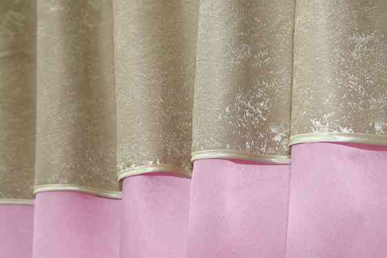 Кухонные шторы VR-Textil № 073к с ламбрекеном и подхватами розовый с бежевым 270х170 см (52-0291) Киев