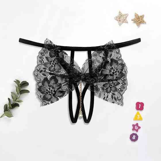 Еротичні трусики з розрізом чорні - розмір універсальний, резинка до 88см Київ