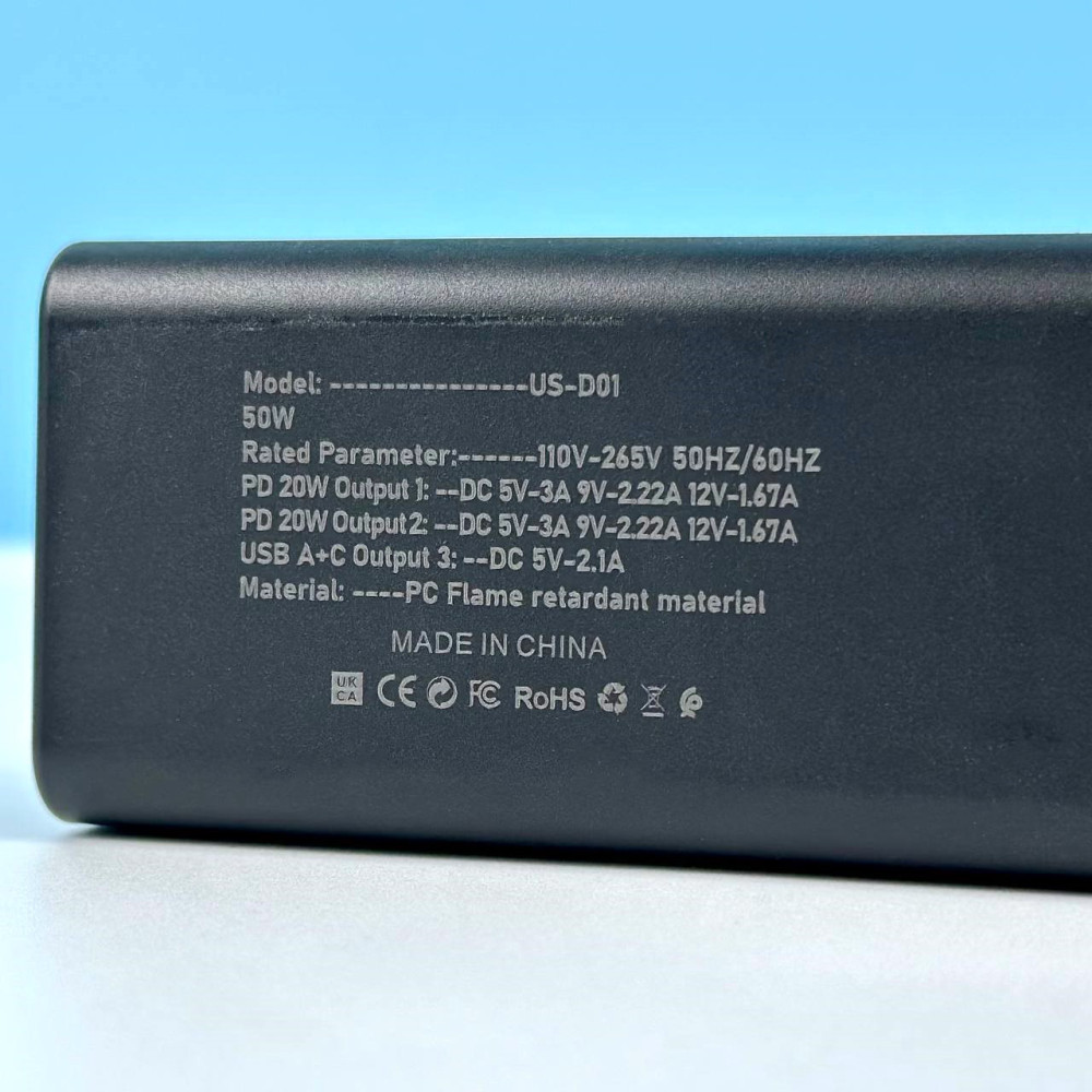 HUB-адаптер, подовжувач US-D01 50W, 6Type-C, 3USB, 110-265V, 1 м, чорний Винница - изображение 3