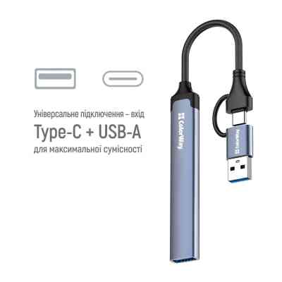 Концентратор ColorWay USB-A/USB-C 4-in-1 USB2.0х2/USB3.0/USB-C2.0 (CW-HUB06) Винница