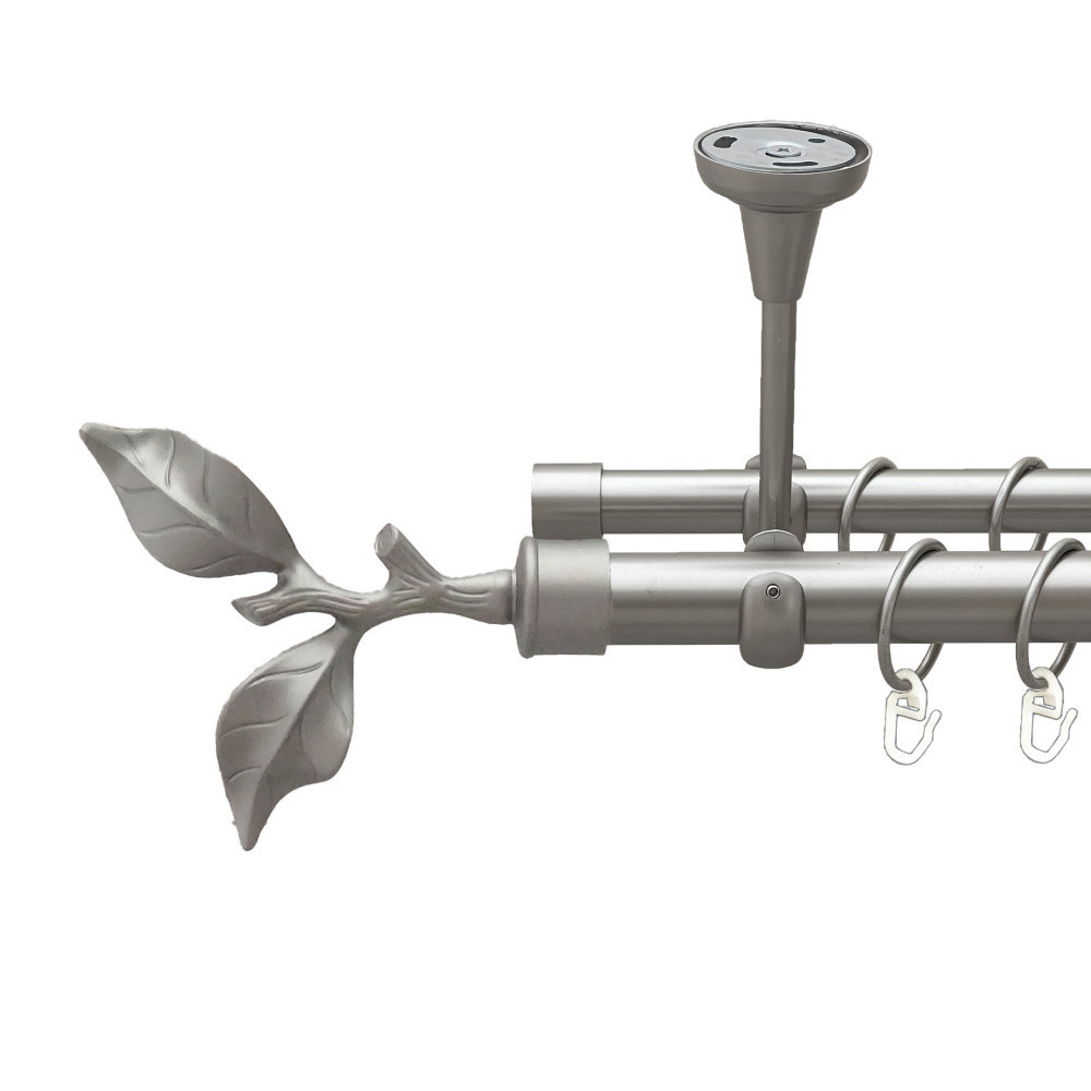 Карниз Orvit Листок Троянди металевий дворядний відкритий до стелі гладка труба кільце металеве Сатин 25\19 мм 200 см Львів - фото 1