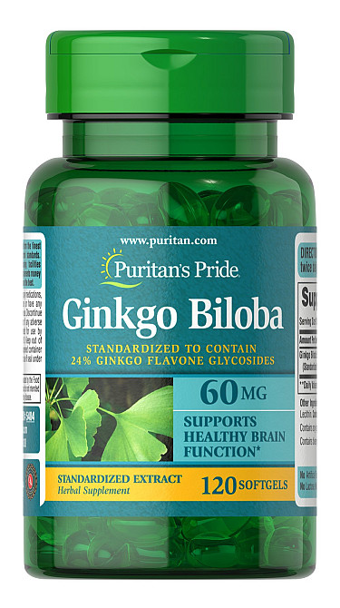 Стандартизований екстракт гінкго білоба Puritan's Pride Ginkgo Biloba Standardized Extract 60 mg 120 soft Луцьк - фото 1