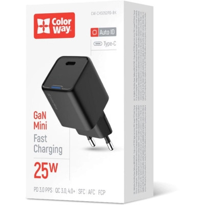 Зарядний пристрій ColorWay GaN Mini 25W PD Port PPS USB-C black (CW-CHS052PD-BK) Вінниця - фото 12
