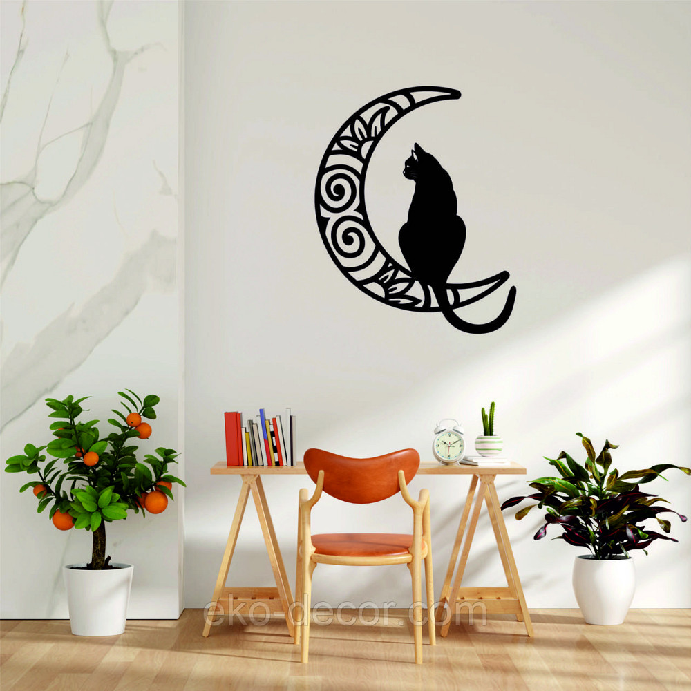 Декоративное настенное Панно «Кот на луне» Декор на стену 110*89 см, Черный Киев - изображение 8