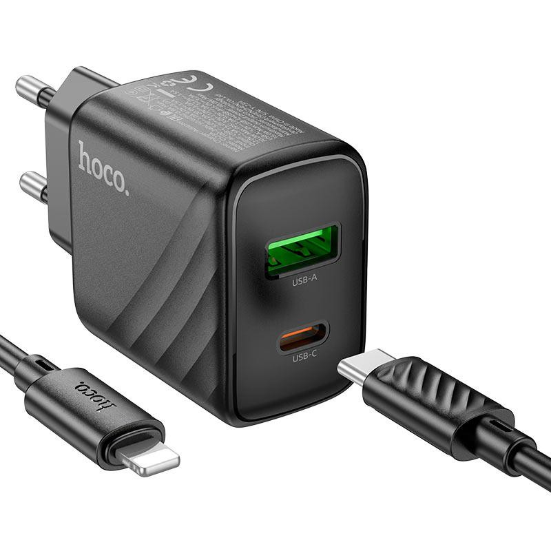 Мережевий зарядний пристрій з кабелем HOCO CS23A Sunlight dual-port PD30W+QC3.0 charger set (C to iP)(EU) Одеса - фото 5