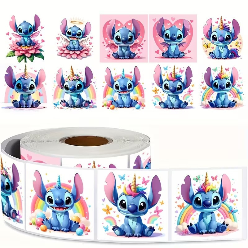 Стикеры «Стич единорог» — рулон 500 шт, Ø2,5 см, милые наклейки для школы, дневников и упаковки Киев - изображение 8