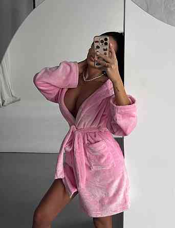 Жіночий теплий короткий халат із поясом із турецької махри Рожевий, 46/48 Одеса