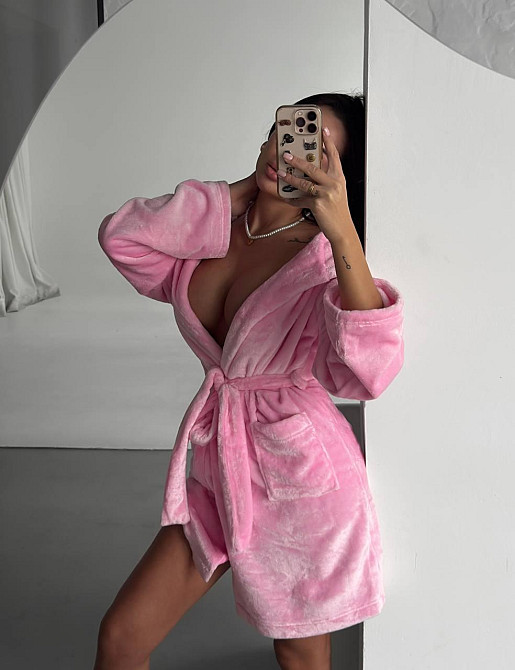 Жіночий теплий короткий халат із поясом із турецької махри Рожевий, 46/48 Одеса - фото 1