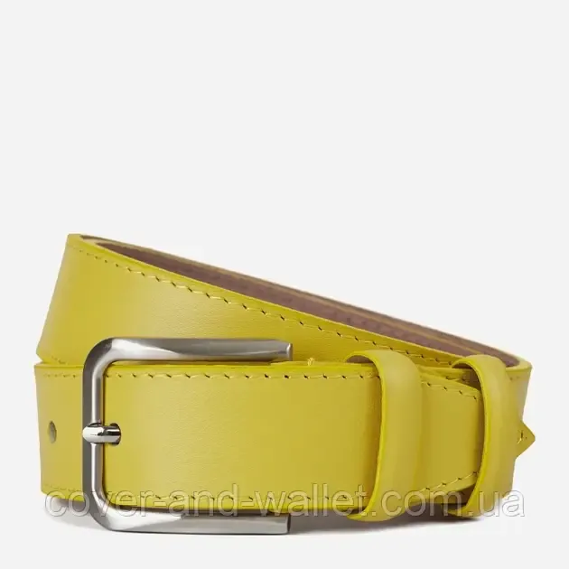 Стильний жіночий ремінь жовтого кольору з натуральної шкіри 35мм PS Leather Київ - фото 1