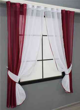Кухонные шторы VR-Textil № 017к комбинированные с подвязками бордовый с белым 265х170 см (50-007) Киев