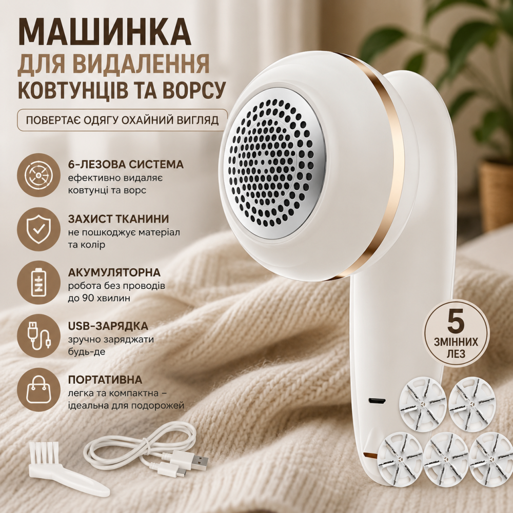 Машинка для видалення ковтунців та ворсу акумуляторна USB, електрична машинка для одягу, портативна, BN Київ - фото 8