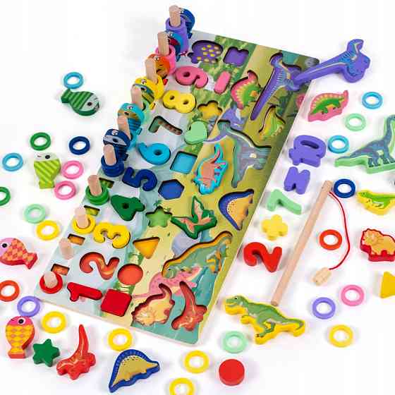 Деревянная игрушка Центр развивающий MD 2758 фигурки, рыбалка, цифры, динозавры Винница