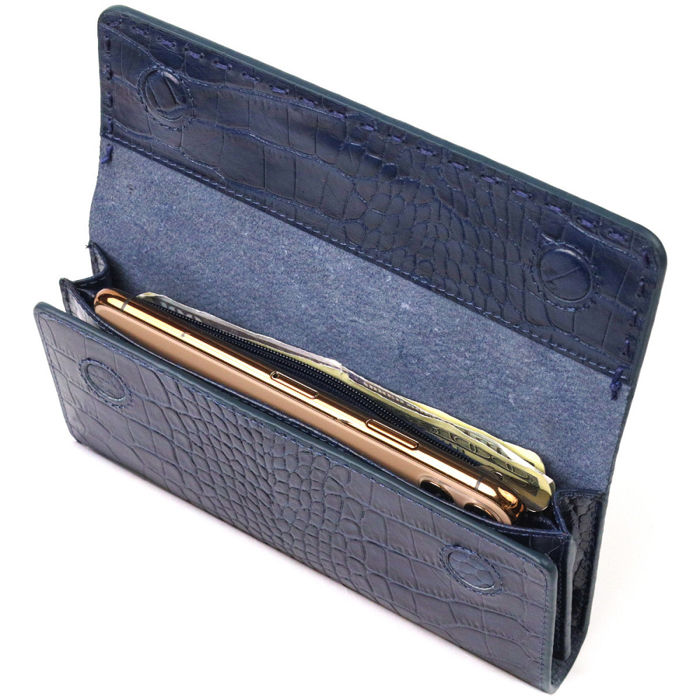 Большой женский кошелек из натуральной кожи с тиснением под крокодила CANPELLINI 21661 Синий Киев - изображение 7