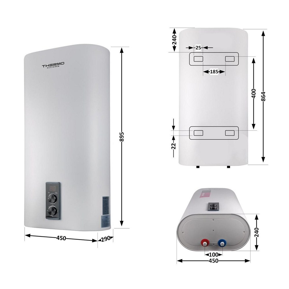Водонагреватель электрический Thermo Alliance 50 л плоский вертикальный, сухой ТЭН 2 кВт (0,8+1,2) DT50V20G(PD)-D/2 Киев - изображение 2