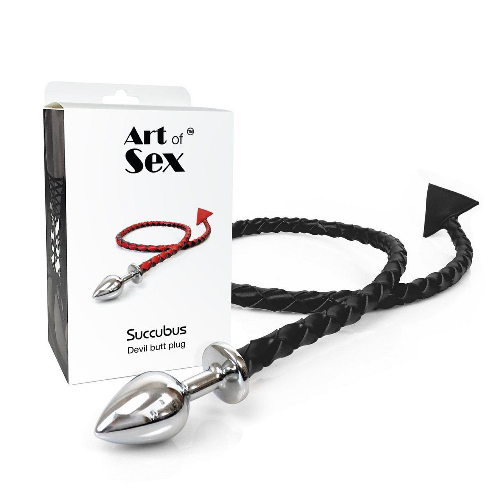 Металлическая анальная пробка S с дьявольским хвостом Art of Sex - Succubus, экокожа, черный Sex Aura Киев - изображение 5