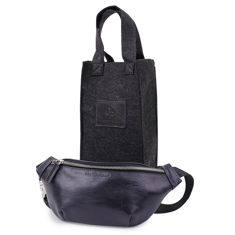 Кожаная бананка унисекс GRANDE PELLE 11569 Синяя Киев - изображение 7