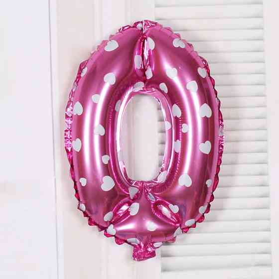 Шарик цифра 0 фольгированная с сердечками 32 дюйма розовый Киев