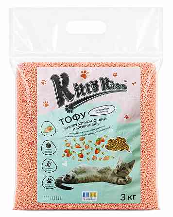 Наполнитель Кити Кис Kitty Kiss Тофу кукурузно-соевый для кошек с клубникой, 3 кг Винница
