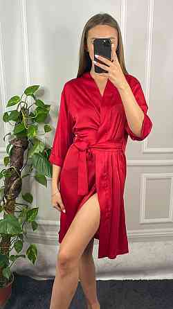 Халат жіночий шовковий під пояс Червоний XL Харків