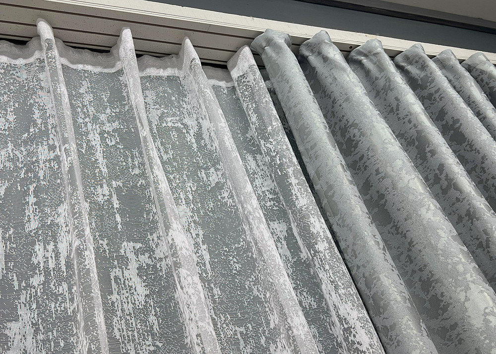 Комплект штор VR-Textil Льон Мармур 100х270 2шт і Тюль 300х270 1911ш-1400т Світло-сірий з білим 71-139/1 Київ - фото 7