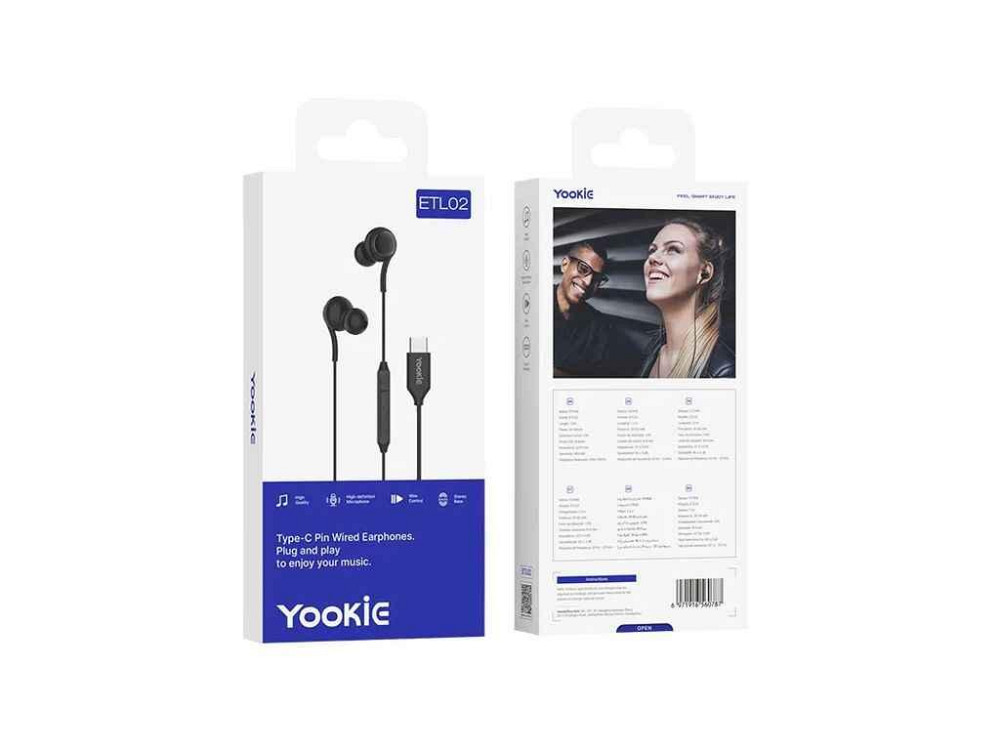 Навушники Hands Free Type-C ETL02 чорні ТМ YOOKIE Київ - фото 1