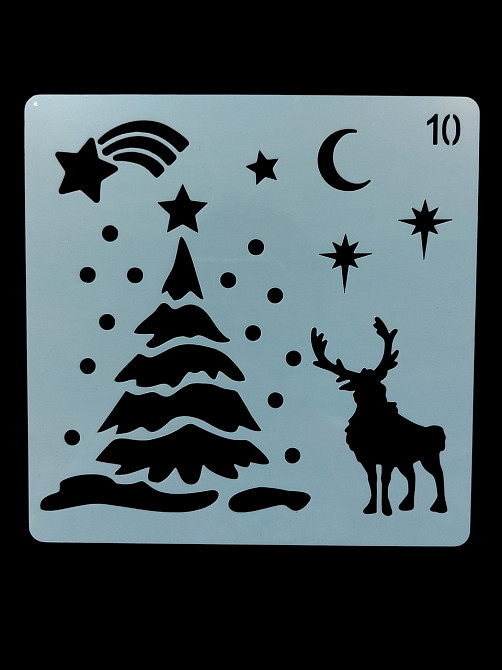 Трафарет для нового року Ялинка і олень 15 на 15 см сірий Київ - фото 3