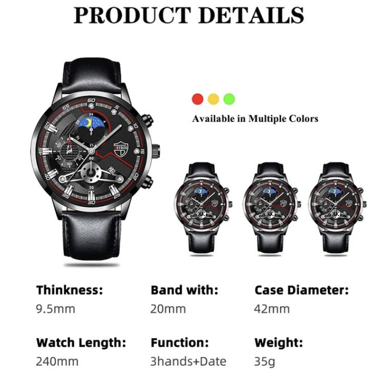 Подарочный набор для мужчин: наручные часы, 1 браслет и 1 ожерелье- диам 4,2 дл. 22см шир рем 2см, без коробки Киев - изображение 6