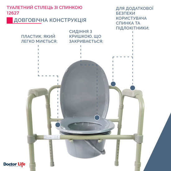 Стілець туалетний складаний сталевий Doctor Life 12627 Дніпро - фото 2