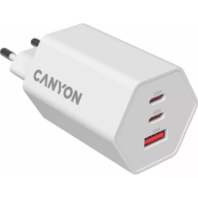 Зарядное устройство Canyon HEXAGON 65 GaN 65W 2xPD 1xQC EU White (CND-CHAHEX65W) Винница - изображение 4