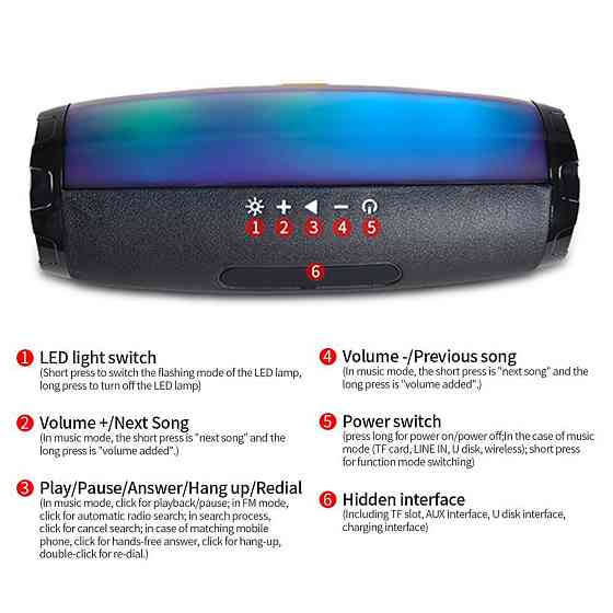 Портативна Bluetooth колонка TiG TG165C 7681 з водозахистом, LED-підсвіткою та потужним звуком Київ
