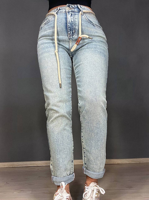 Джинси жіночі Dicesil 9157 Mom jeans comfort висока талія стрейчеві ремінь мотузка світло блакитні , світло- блакитний, 26, 26, 70 см, 97 см Київ - фото 11