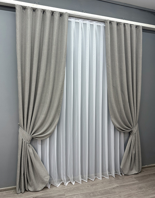 Комплект готових штор VR-Textil Льон Мішковина № 1016ш Світло-сірий 100х270 см 2 шт (31-326) Київ - фото 3