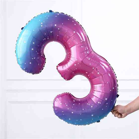 Кулька цифра 3 фольгована з принтом зірок 40 дюймів різнобарвний Київ