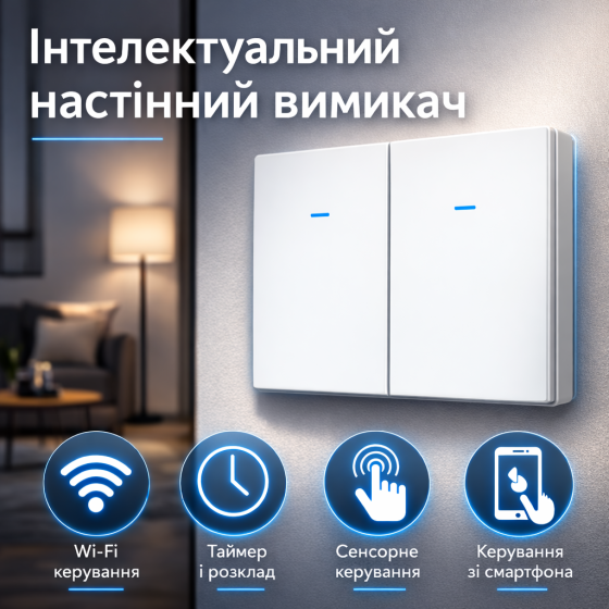 Розумний Wi-Fi вимикач BroadLink LC1 (2 групи): сенсорне керування, таймер, підтримка Alexa та Google Home Київ