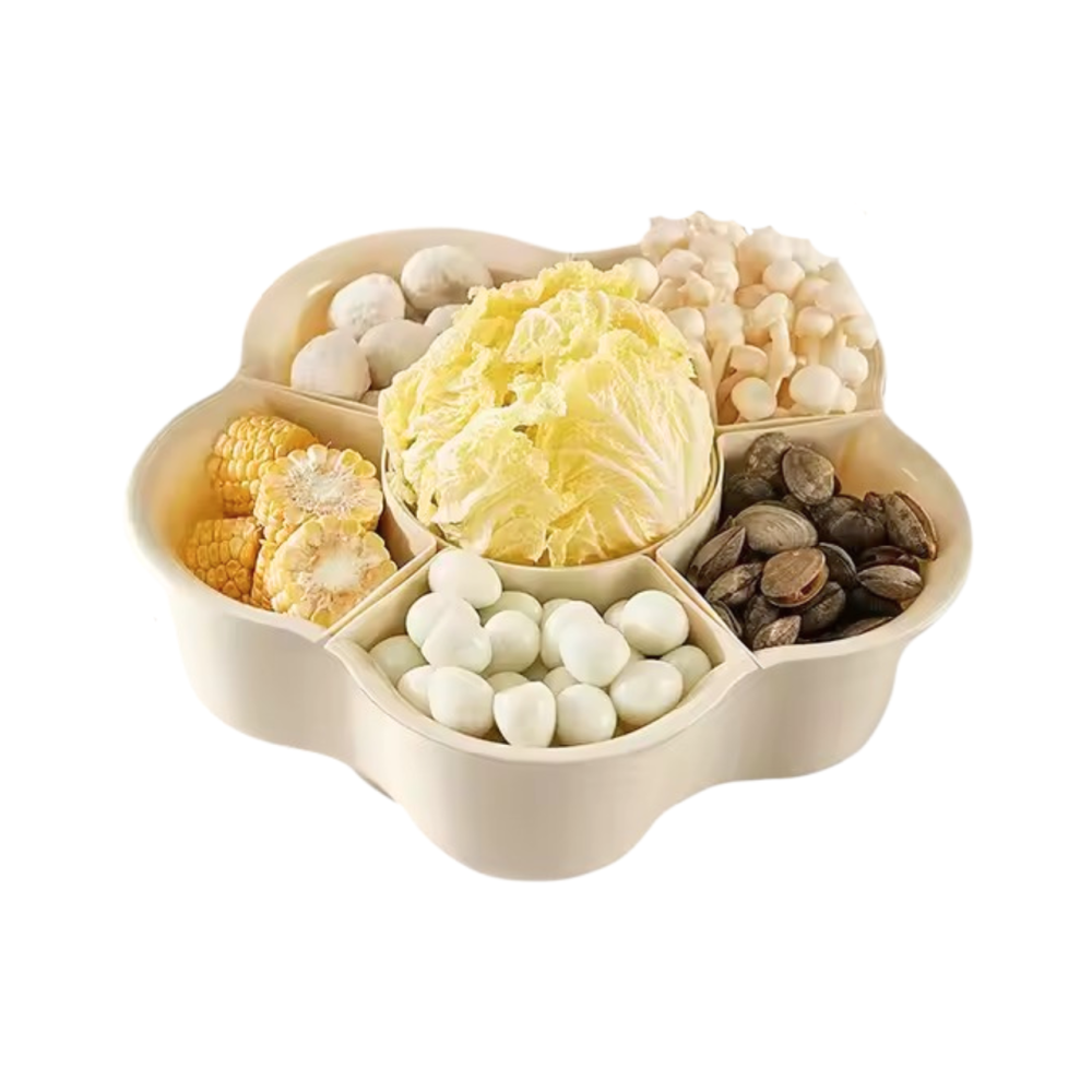 Контейнер для сервировки с 6 отделениями, пищевой органайзер с вращающейся конструкцией, бежевый цвет Каменец-Подольский - изображение 6