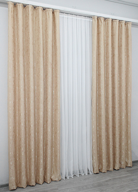 Комплект готових штор VR-Textil Льон мармур Pavliani № 1170ш Бежевий 150х270 см 2 шт (33-0006) Київ - фото 5