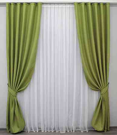 Комплект готовых штор VR-Textil Лен Мешковина № 320ш Салатовый 100х270 см 2 шт (31-043) Киев