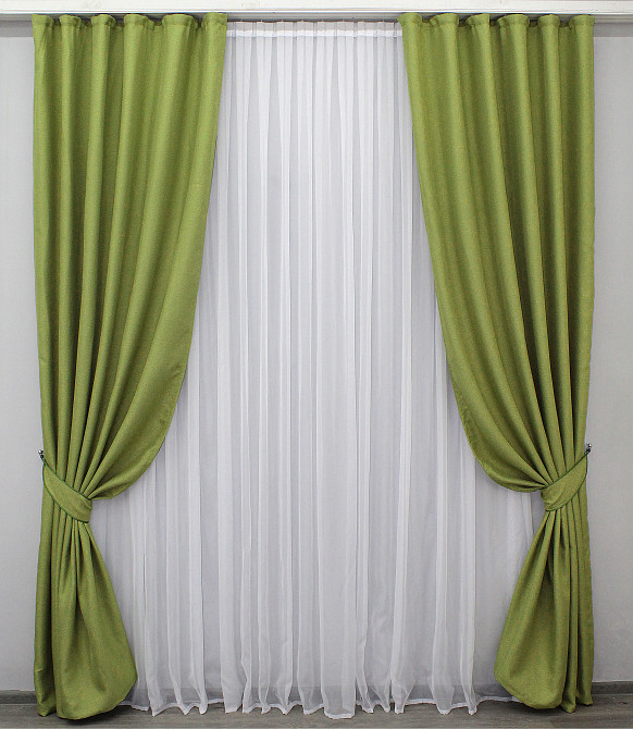 Комплект готових штор VR-Textil Льон Мішковина № 320ш Салатовий 100х270 см 2 шт (31-043) Київ - фото 2