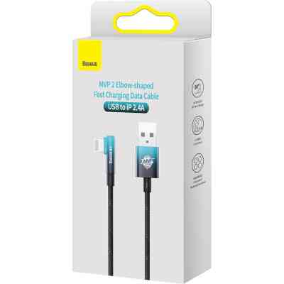 Дата кабель USB 2.0 AM to Lightning 1.0m 2.4A 90° corner black/blue Baseus (CAVP000021) Винница