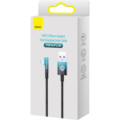 Дата кабель USB 2.0 AM to Lightning 1.0m 2.4A 90° corner black/blue Baseus (CAVP000021) Вінниця - фото 5