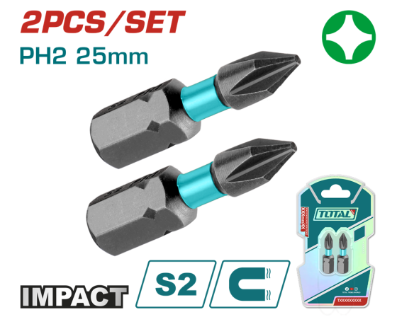 Викрутні насадки TOTAL TACIM71PH225, PH2, 25 мм, 2шт. (7090271) Київ