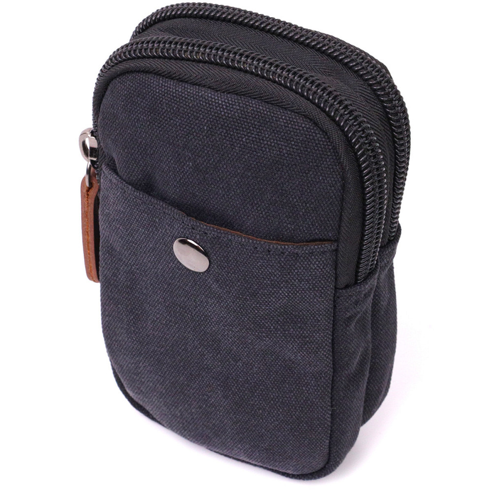 Сумка-чохол на пояс з металевим карабіном із текстилю Чорний (Vintage) Київ - фото 5