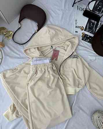 Жіночий стильний прогулянковий костюм із гумкою на штанах двонитка Молочний, 42/44 Одеса