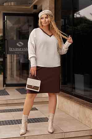 Жіночий костюм-двійка з ангори "Almo" оптом | Батал 54-56, Молочний +шоколадний Київ