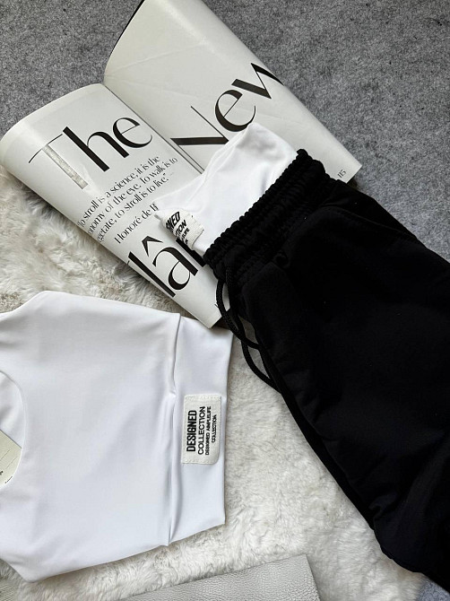 Жіночий прогулянковий костюм-двійка: топ і штани двонитка + мікродайвінг Чорний, 42/44 Одеса - фото 8