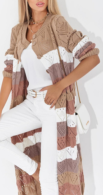 Ажурний кардиган із кишенями в смужку (48-52) Київ - фото 2