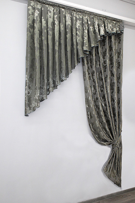 Кухонный комплект (150х250см) шторка с ламбрекеном цвет серый 039к 59-406 Киев - изображение 2